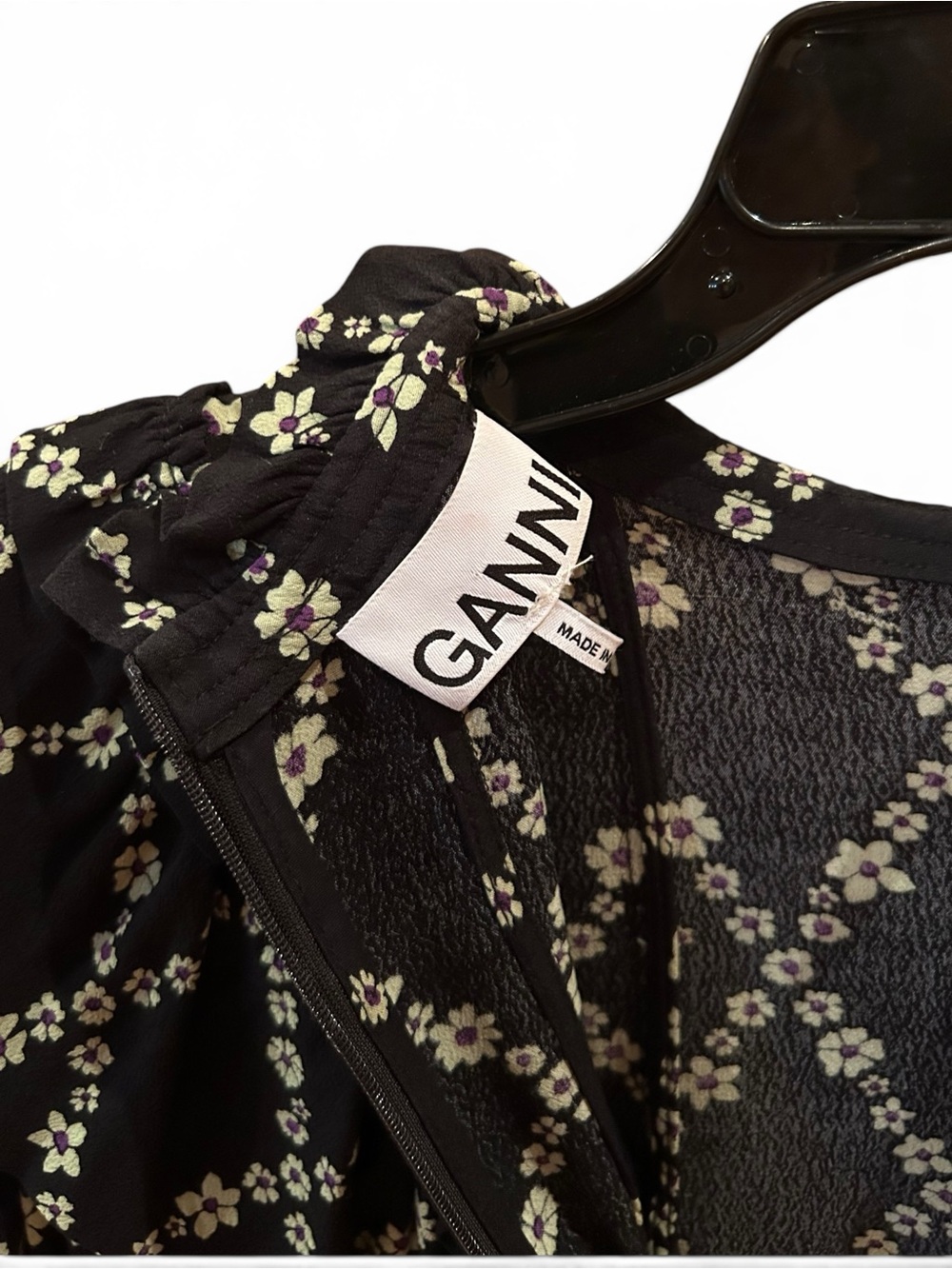 GANNI Black Floral Margarita Ruffle Mini Dress EU 38 / US 6Scandinavian Chic - Picture 7 of 8